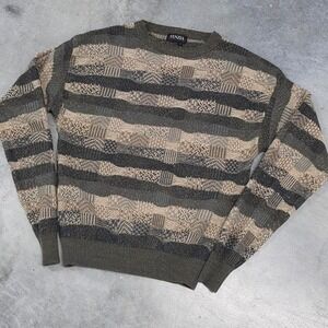 Vintage y2k 90s Grey cream Coogi style light black Fenzia sweater 3D knitwear